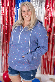 WAREHOUSE HalfZip Hoodie - Faded Navy Liberty Stars FINAL SALE