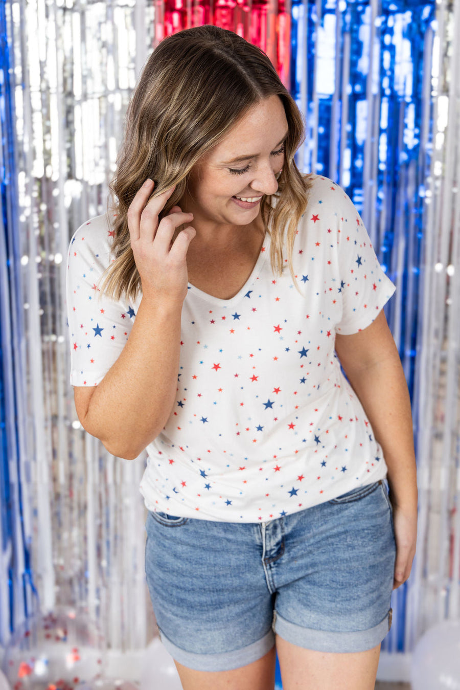 WAREHOUSE Chloe Cozy Tee - White Liberty Stars