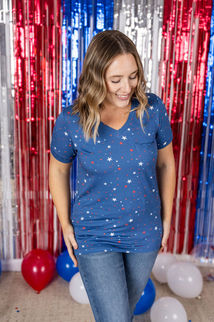 WAREHOUSE Sophie Pocket Tee - Blue Liberty Stars