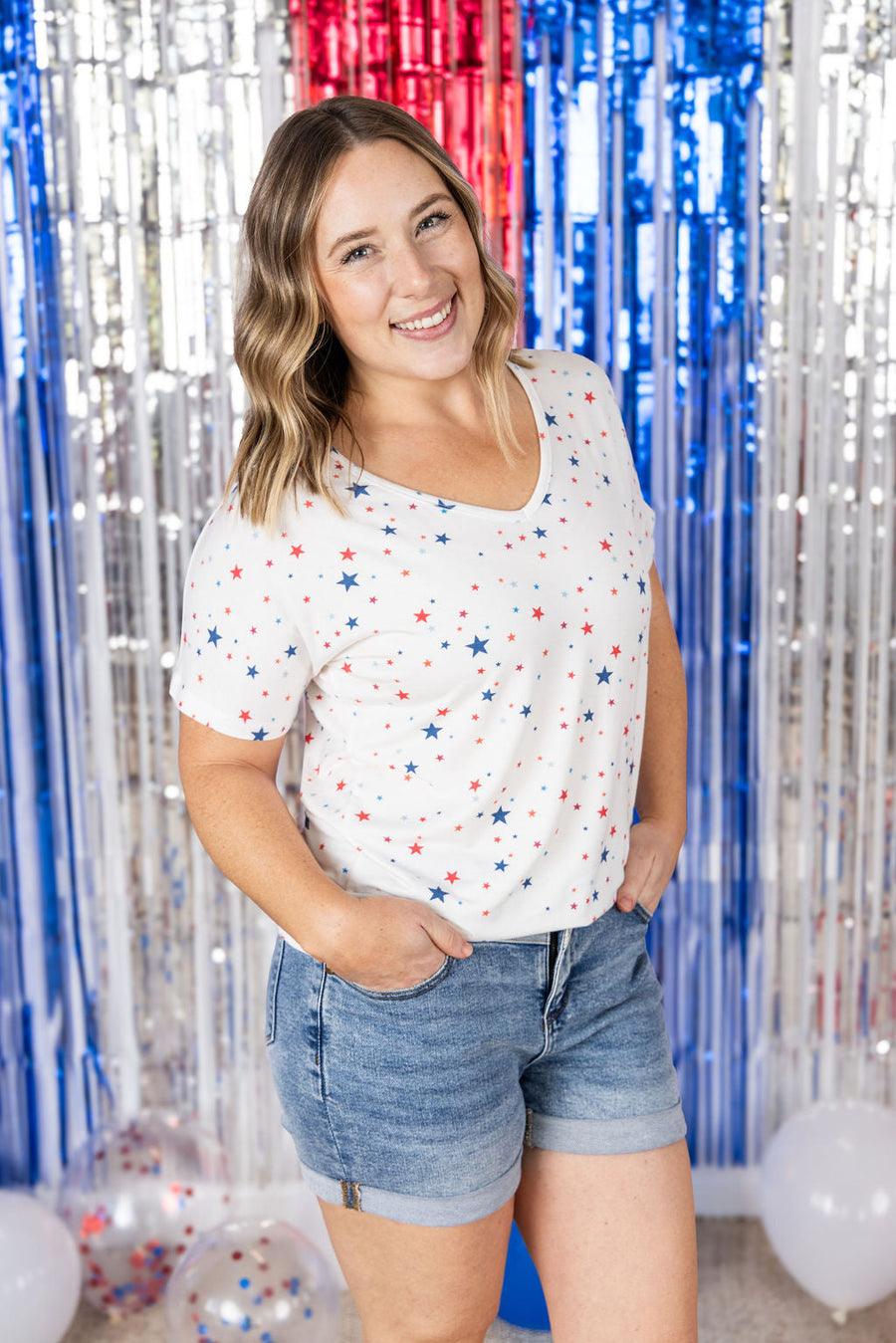 WAREHOUSE Chloe Cozy Tee - White Liberty Stars