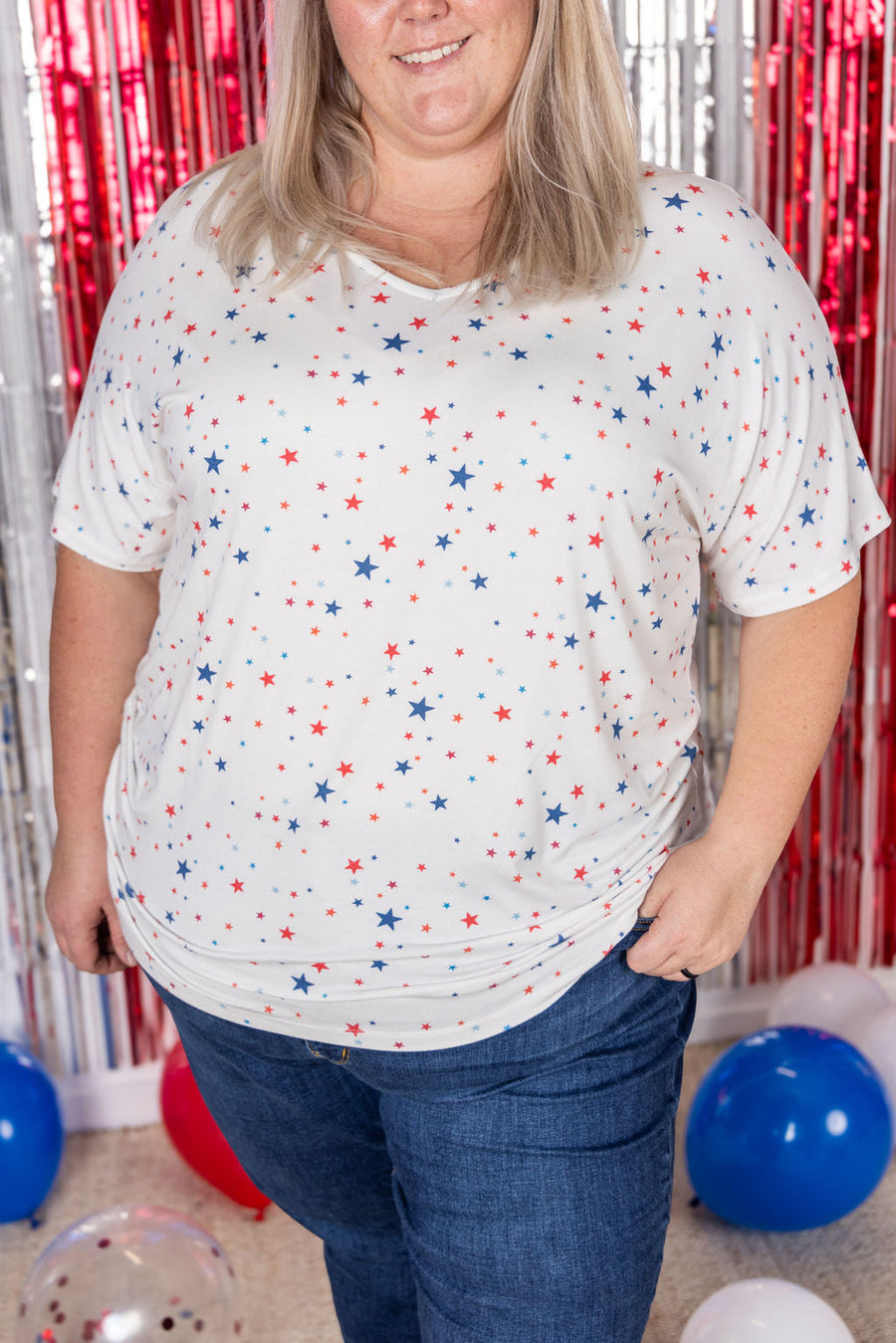 WAREHOUSE Chloe Cozy Tee - White Liberty Stars
