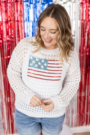 WAREHOUSE USA Sequin Flag Open Knit Pullover