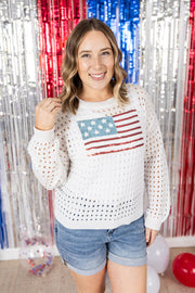 WAREHOUSE USA Sequin Flag Open Knit Pullover