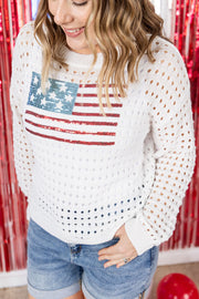 WAREHOUSE USA Sequin Flag Open Knit Pullover