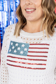 WAREHOUSE USA Sequin Flag Open Knit Pullover