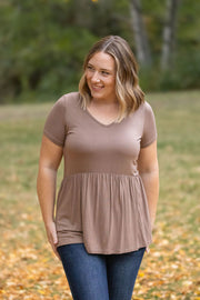 WAREHOUSE Sarah Ruffle Short Sleeve - Mocha FINAL SALE