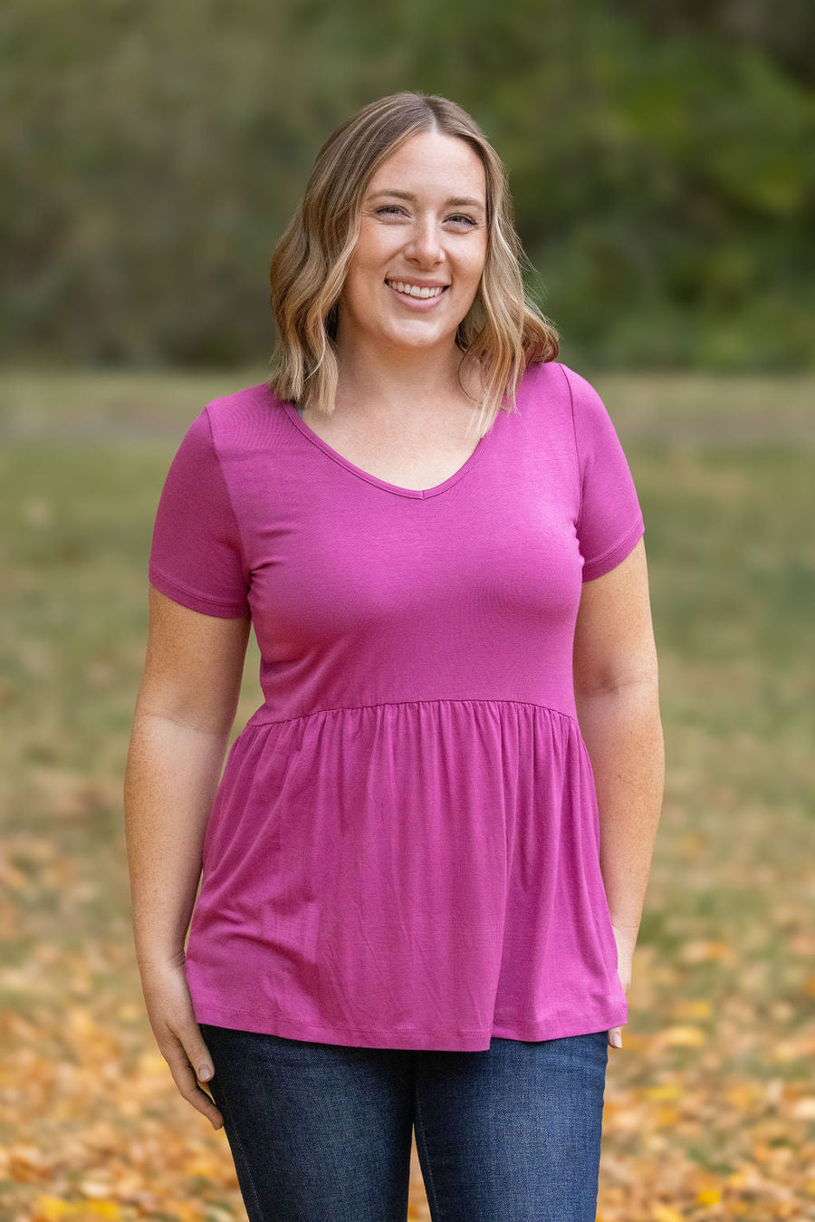 WAREHOUSE Sarah Ruffle Short Sleeve - Orchid
