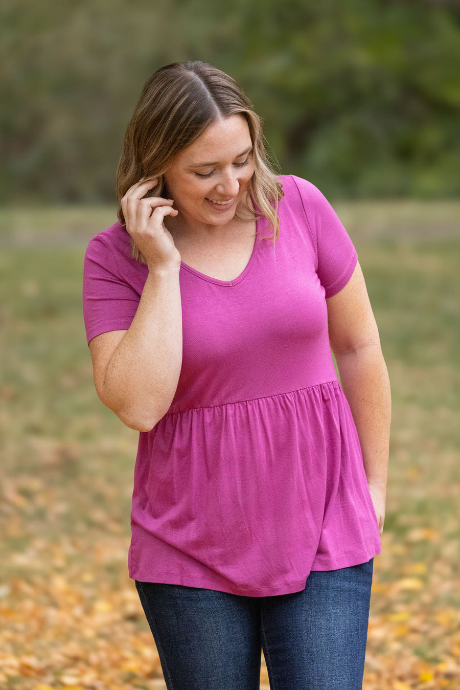 WAREHOUSE Sarah Ruffle Short Sleeve - Orchid