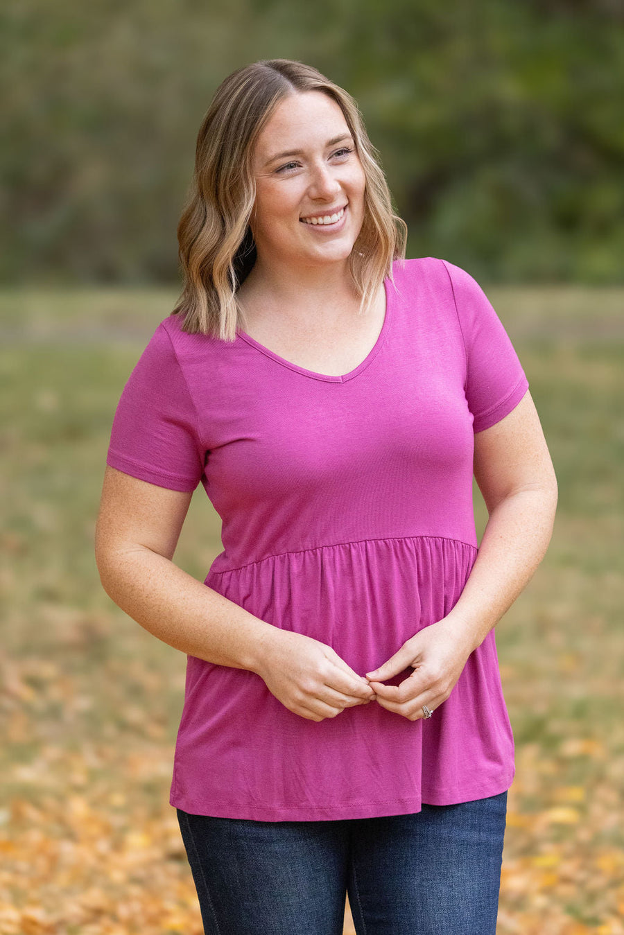WAREHOUSE Sarah Ruffle Short Sleeve - Orchid
