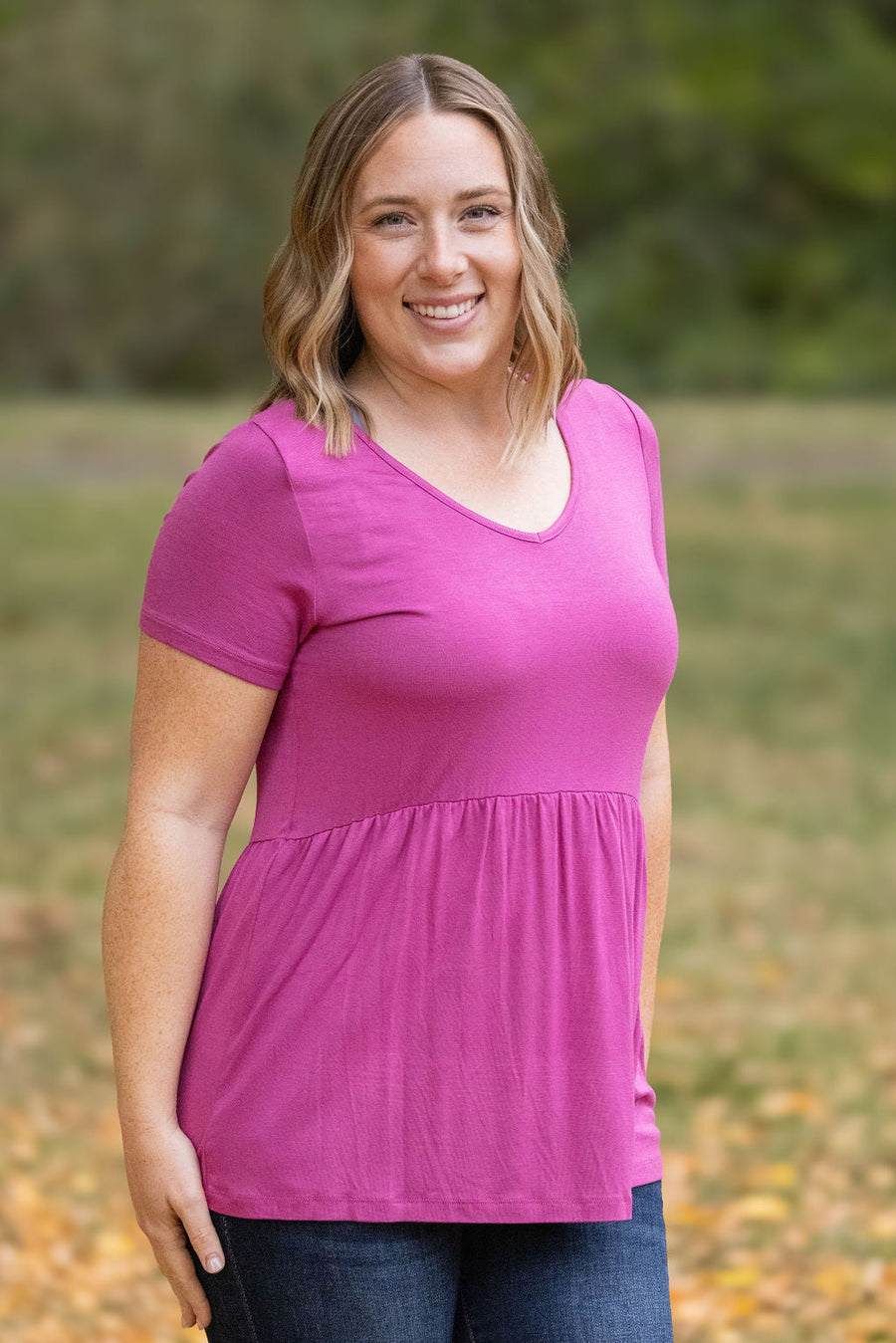 WAREHOUSE Sarah Ruffle Short Sleeve - Orchid