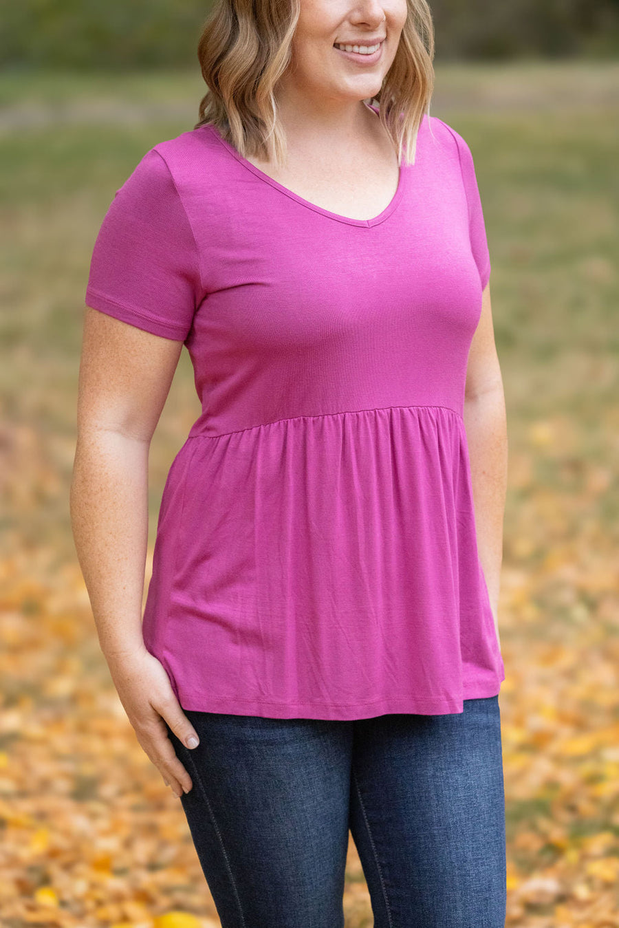 WAREHOUSE Sarah Ruffle Short Sleeve - Orchid
