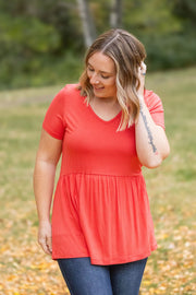 WAREHOUSE Sarah Ruffle Short Sleeve - Deep Coral | Women's Top