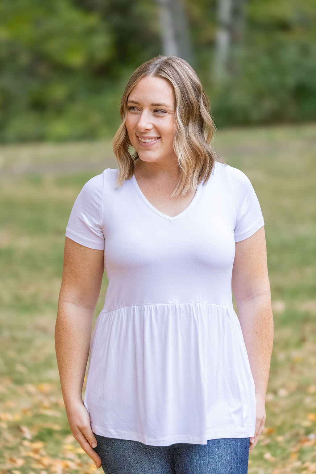 WAREHOUSE Sarah Ruffle Short Sleeve - White | Women's Top