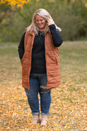 WAREHOUSE Harlow Long Vest - Cinnamon