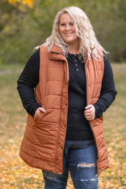 WAREHOUSE Harlow Long Vest - Cinnamon