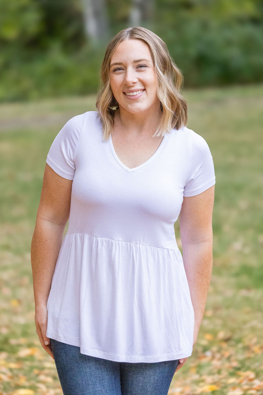 WAREHOUSE Sarah Ruffle Short Sleeve - White | Women's Top
