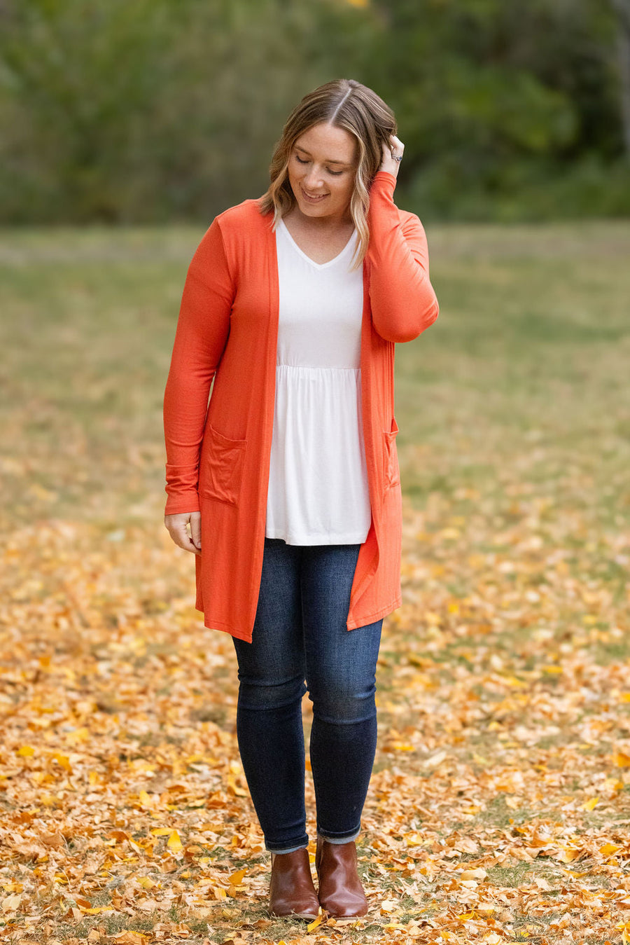 WAREHOUSE Classic Cardigan - Pumpkin FINAL SALE
