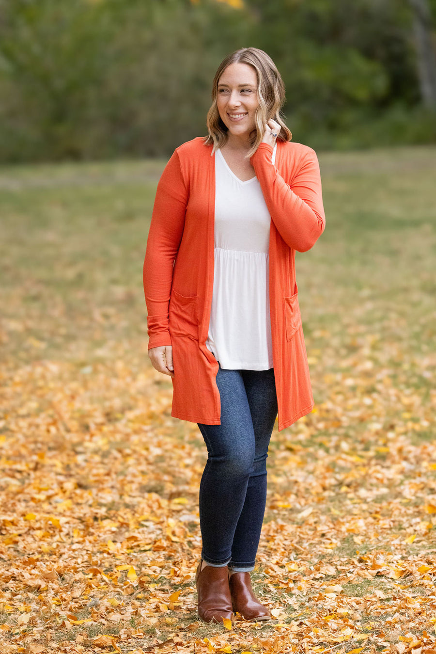 WAREHOUSE Classic Cardigan - Pumpkin FINAL SALE