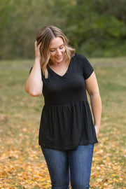 WAREHOUSE Sarah Ruffle Short Sleeve - Black | Women's Top