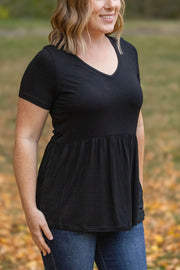 WAREHOUSE Sarah Ruffle Short Sleeve - Black | Women's Top