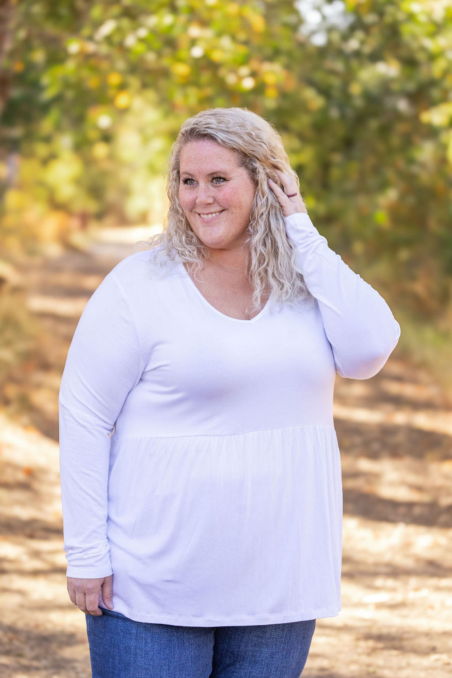 WAREHOUSE Long Sleeve Sarah Ruffle - White FINAL SALE