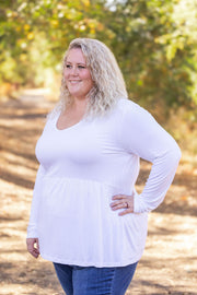 WAREHOUSE Long Sleeve Sarah Ruffle - White FINAL SALE