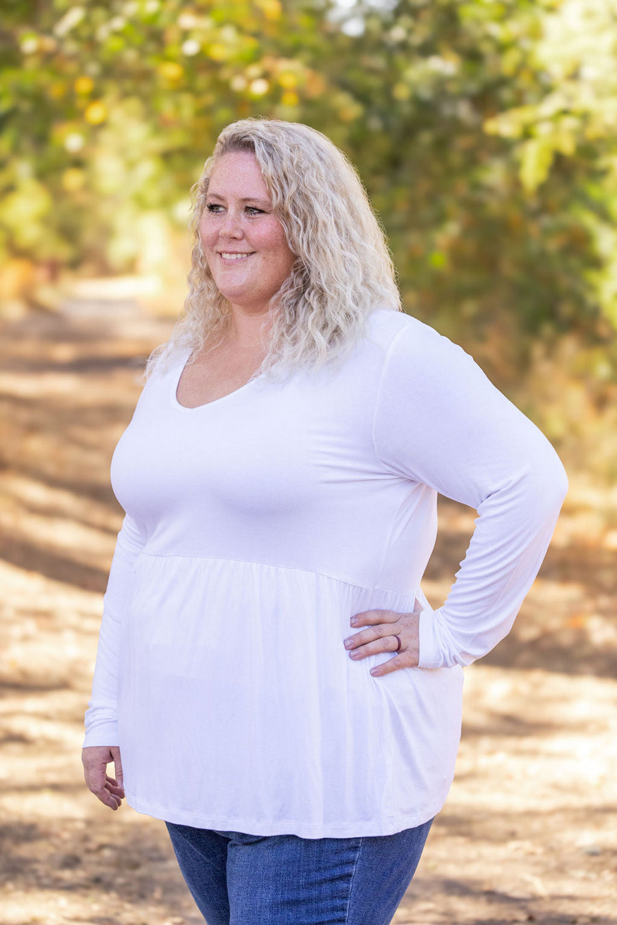 WAREHOUSE Long Sleeve Sarah Ruffle - White FINAL SALE