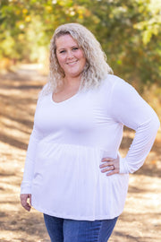 WAREHOUSE Long Sleeve Sarah Ruffle - White FINAL SALE
