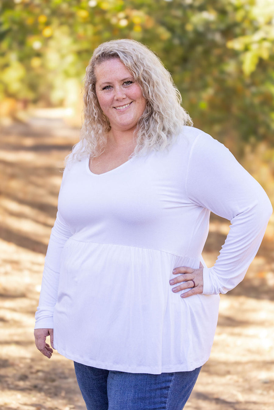 WAREHOUSE Long Sleeve Sarah Ruffle - White FINAL SALE