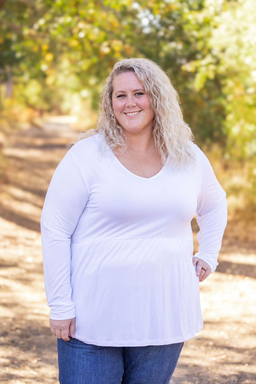WAREHOUSE Long Sleeve Sarah Ruffle - White FINAL SALE