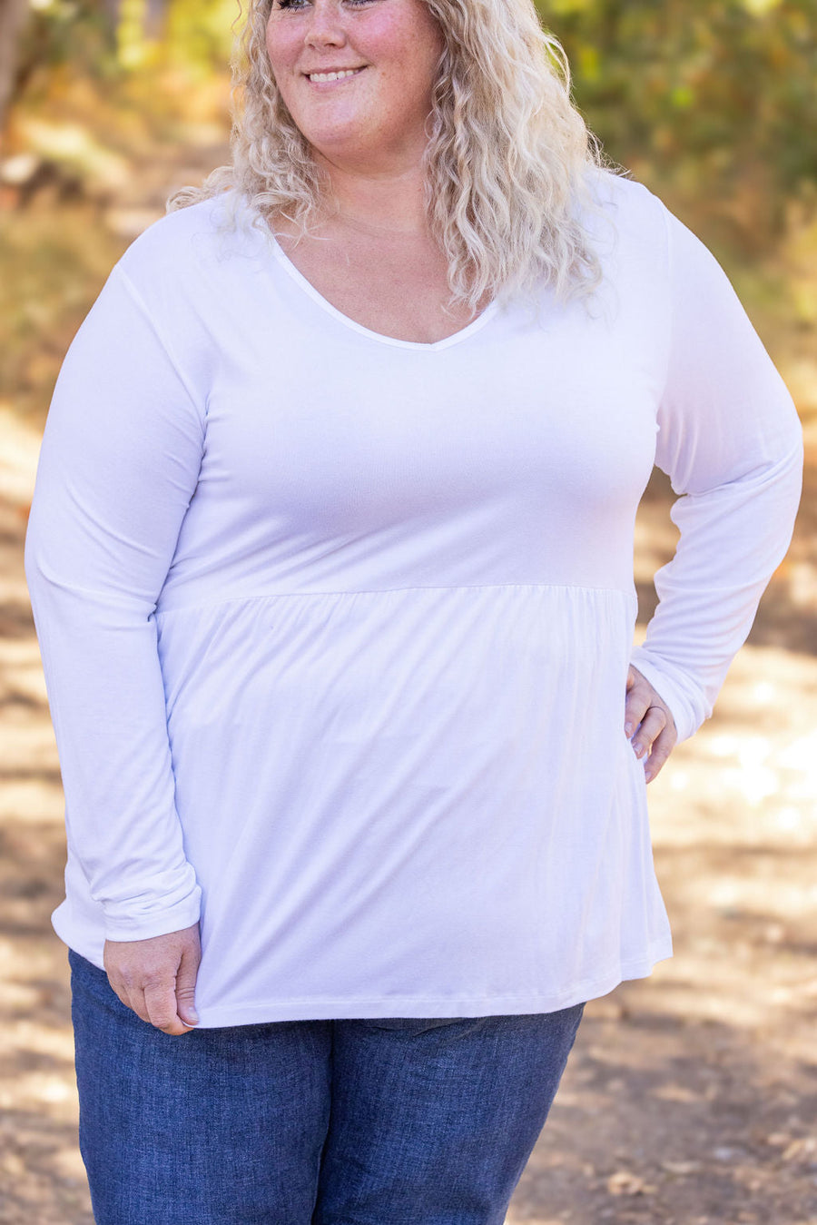 WAREHOUSE Long Sleeve Sarah Ruffle - White FINAL SALE