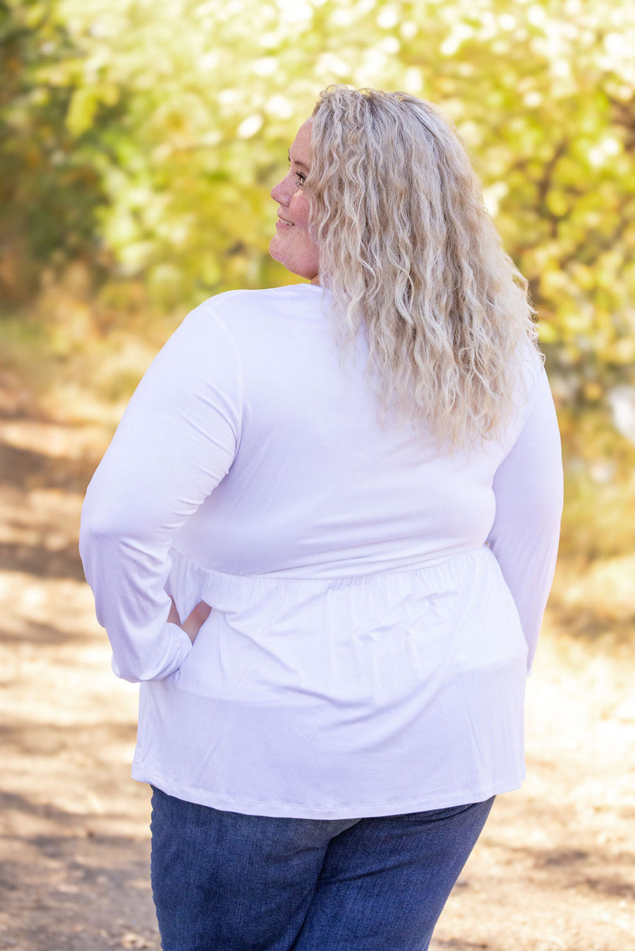 WAREHOUSE Long Sleeve Sarah Ruffle - White FINAL SALE