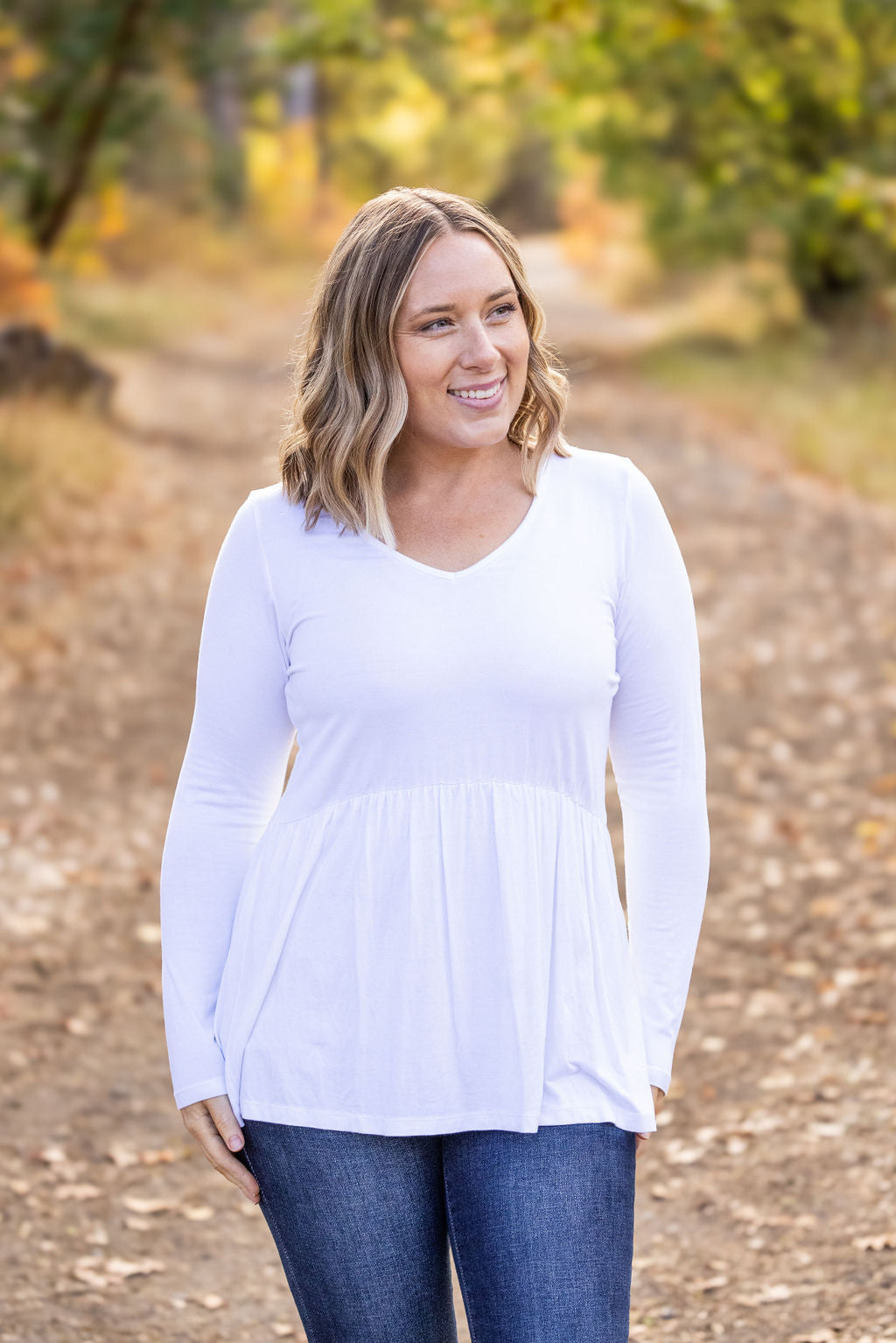 WAREHOUSE Long Sleeve Sarah Ruffle - White FINAL SALE