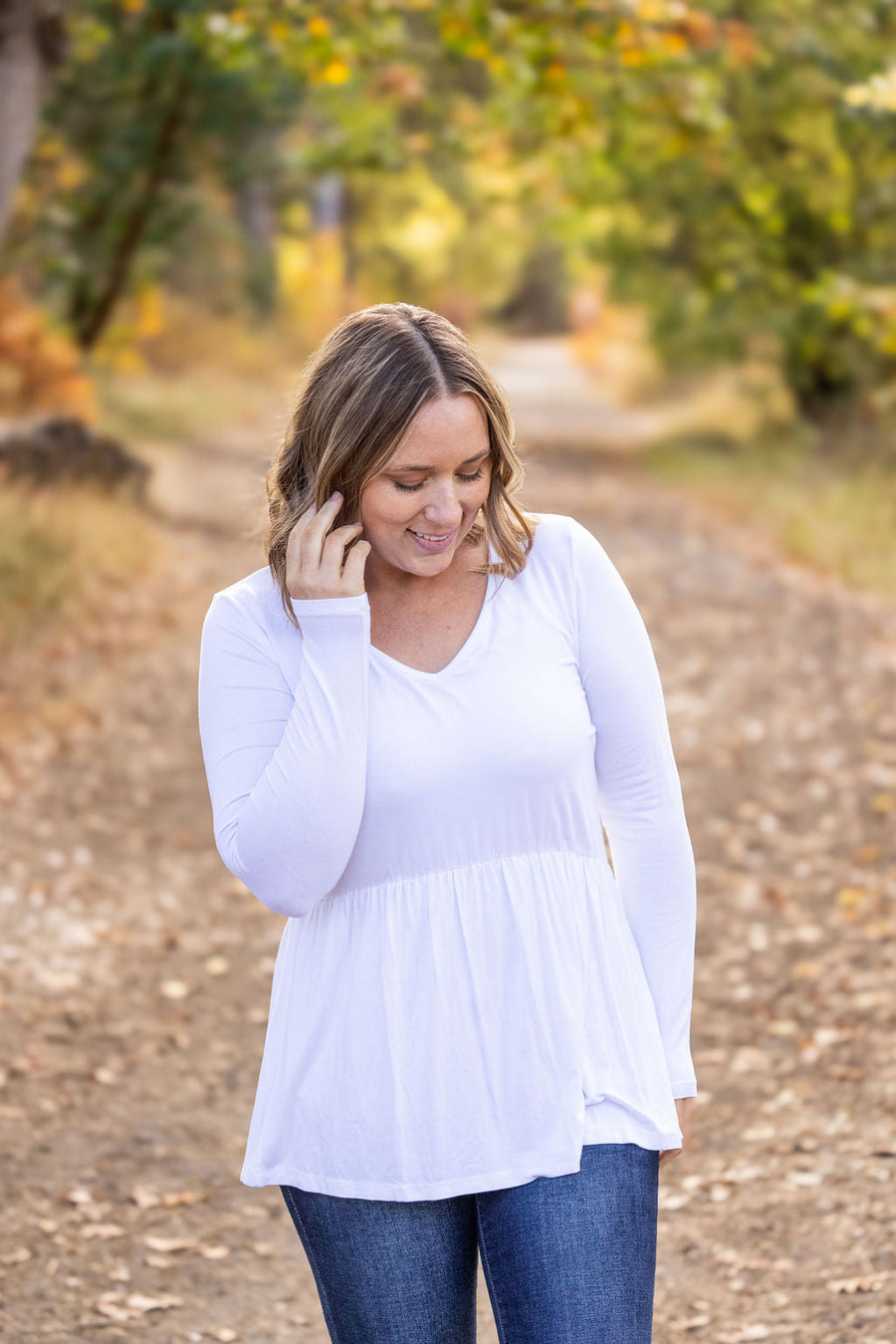 WAREHOUSE Long Sleeve Sarah Ruffle - White FINAL SALE