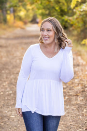 WAREHOUSE Long Sleeve Sarah Ruffle - White FINAL SALE