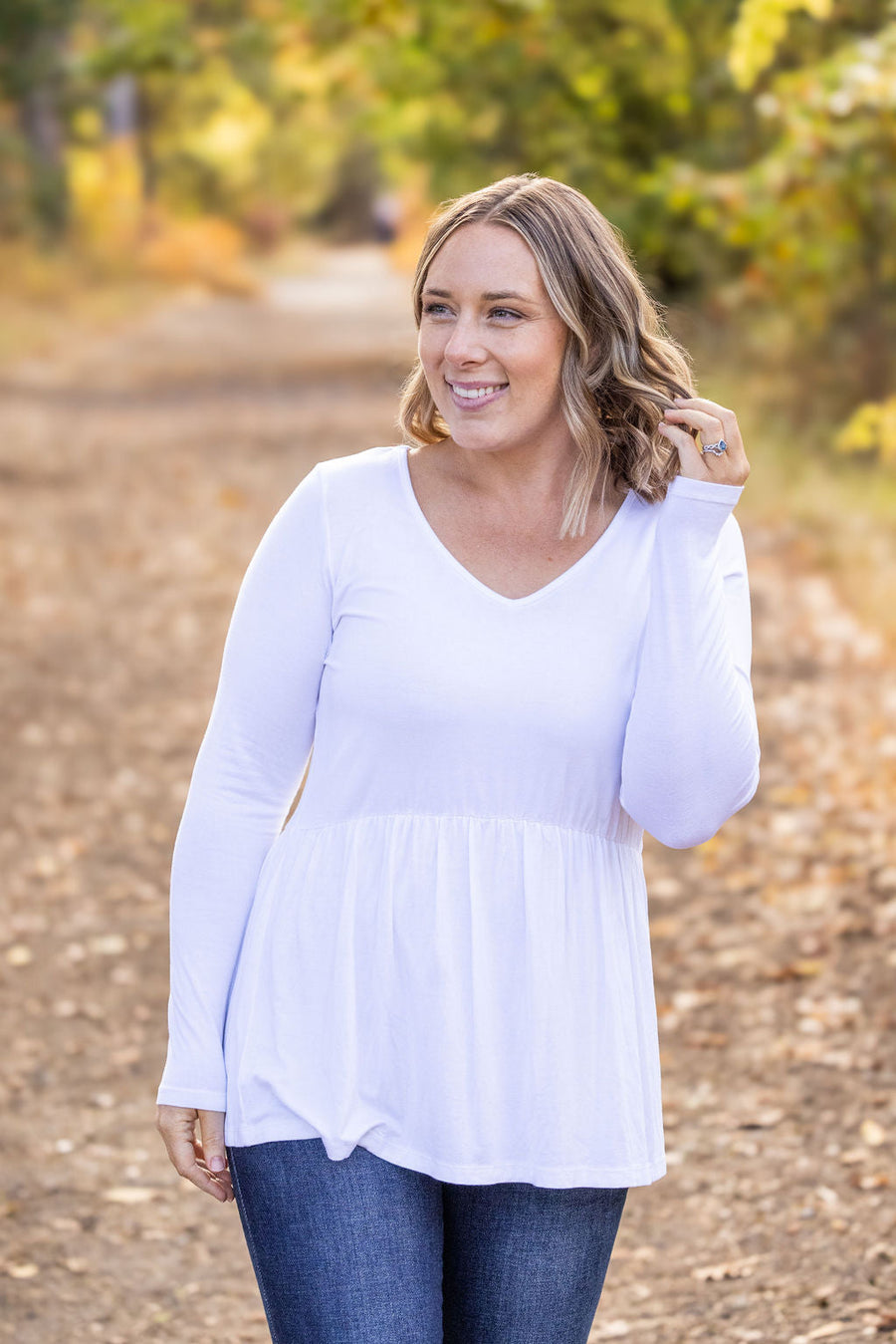 WAREHOUSE Long Sleeve Sarah Ruffle - White FINAL SALE