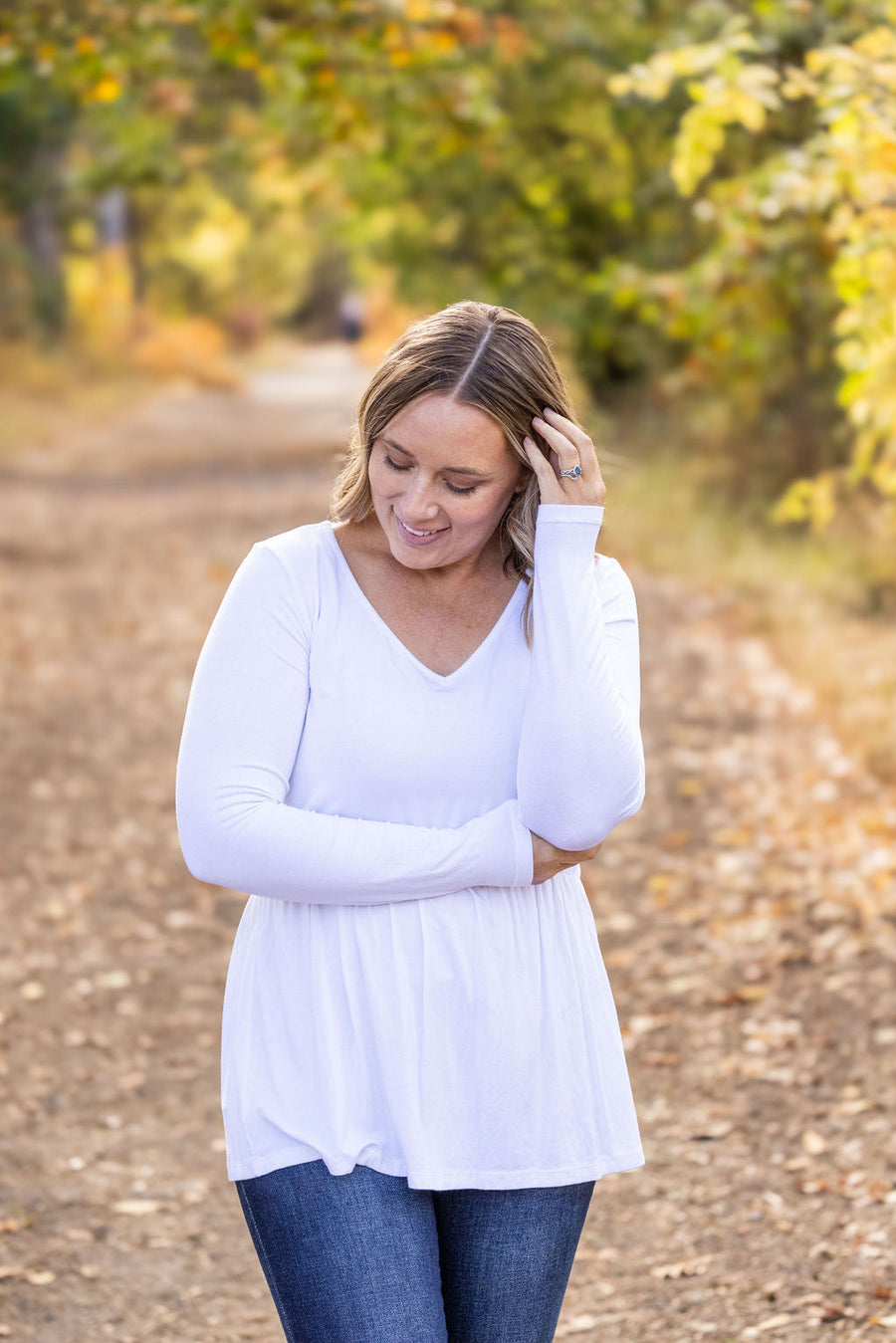 WAREHOUSE Long Sleeve Sarah Ruffle - White FINAL SALE