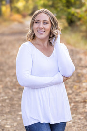 WAREHOUSE Long Sleeve Sarah Ruffle - White FINAL SALE