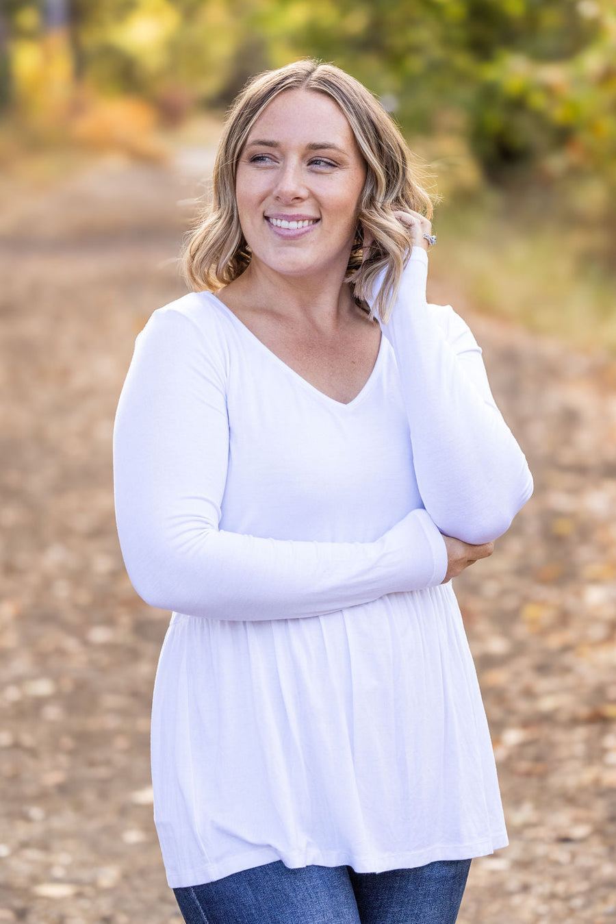 WAREHOUSE Long Sleeve Sarah Ruffle - White FINAL SALE