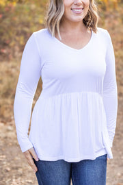 WAREHOUSE Long Sleeve Sarah Ruffle - White FINAL SALE