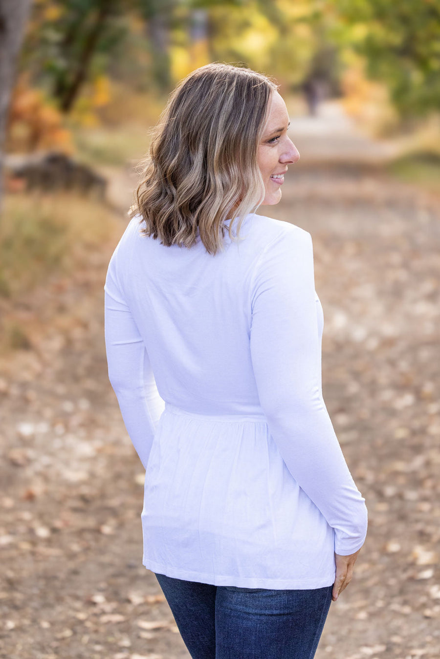 WAREHOUSE Long Sleeve Sarah Ruffle - White FINAL SALE