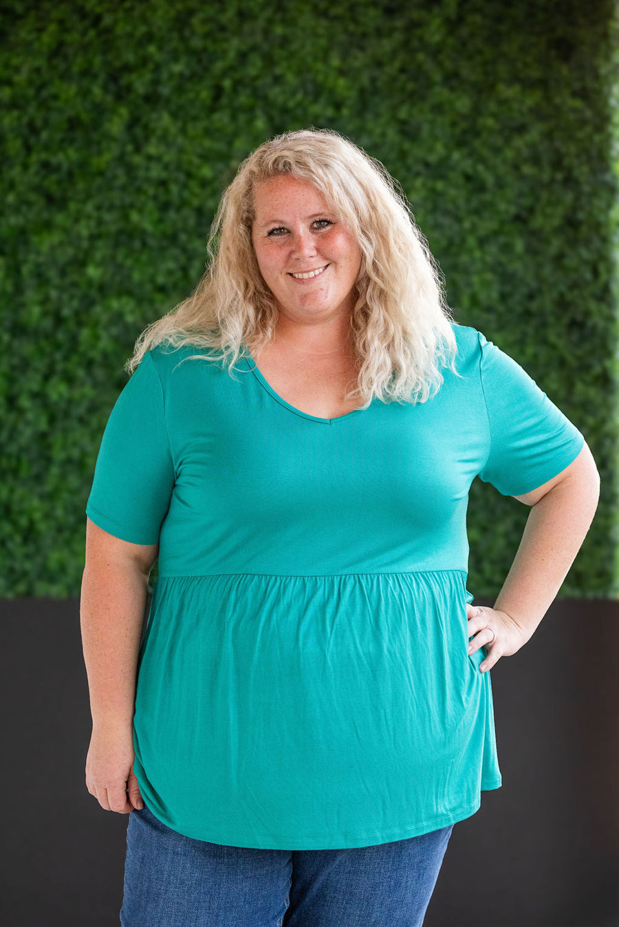 WAREHOUSE Sarah Ruffle Short Sleeve - Teal