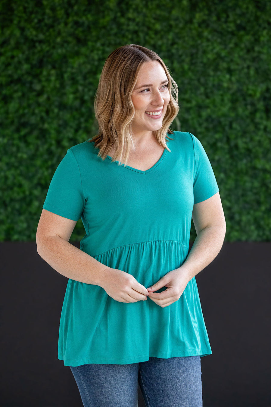 WAREHOUSE Sarah Ruffle Short Sleeve - Teal
