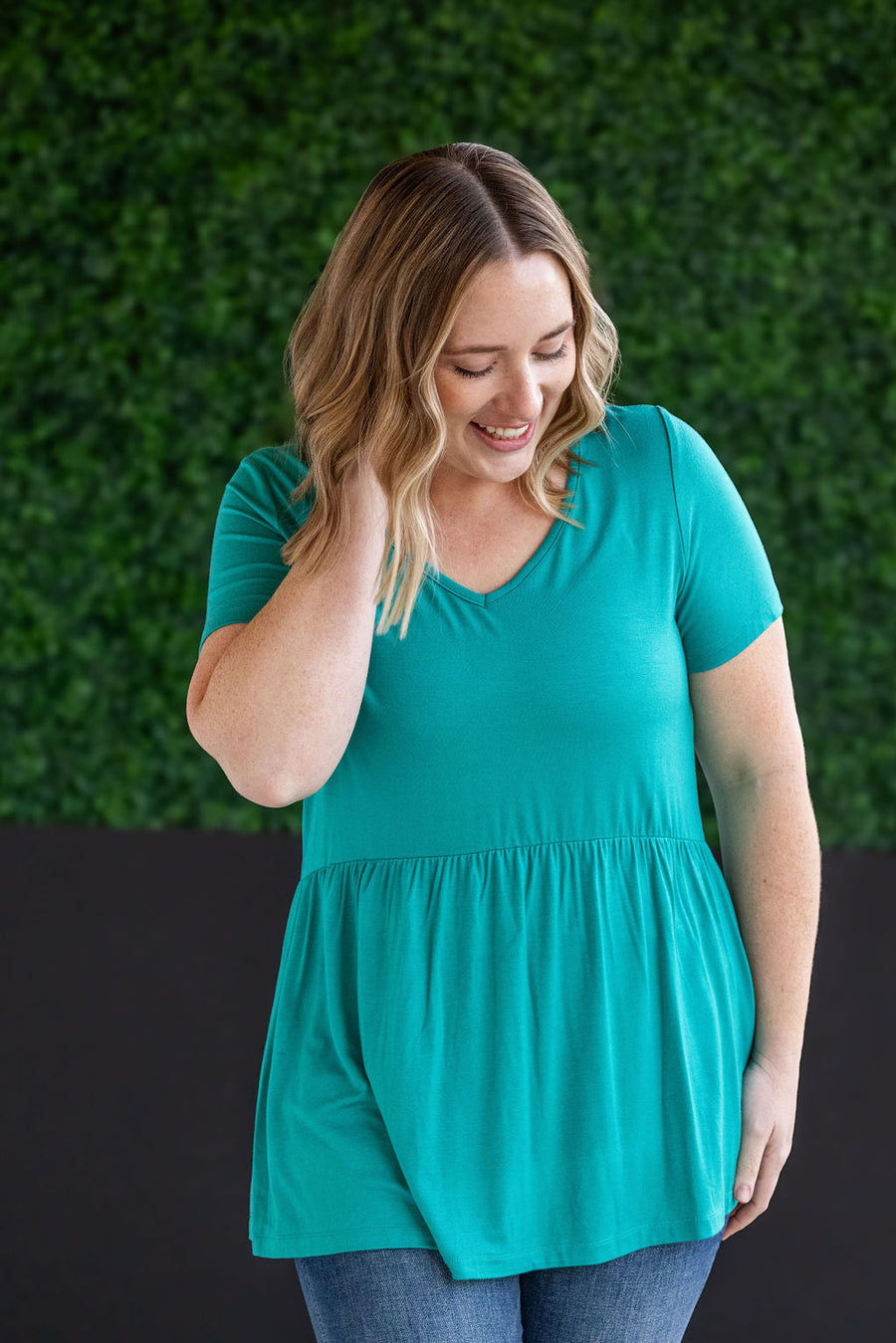 WAREHOUSE Sarah Ruffle Short Sleeve - Teal