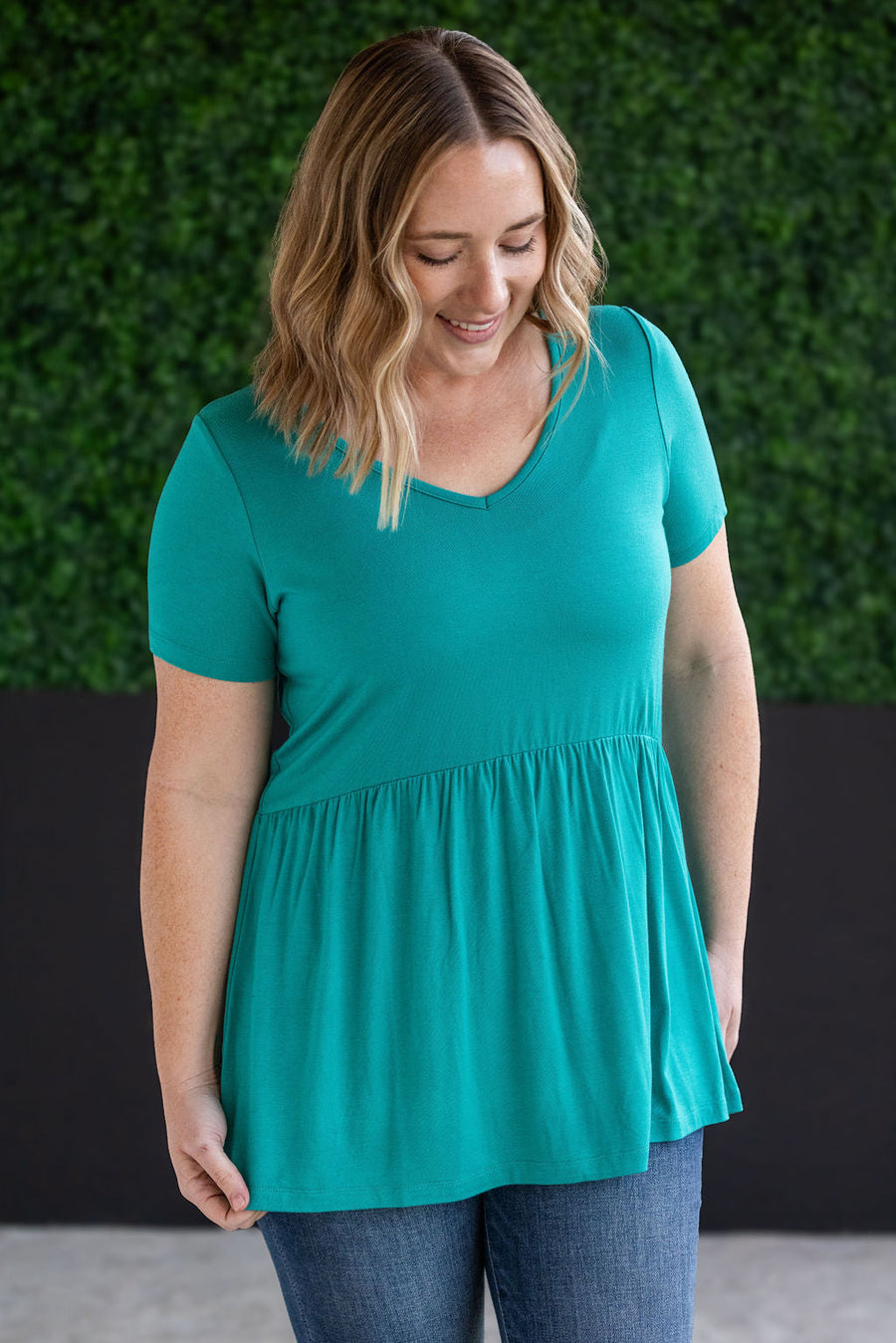 WAREHOUSE Sarah Ruffle Short Sleeve - Teal