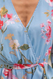 Faux Wrap Hi Low Dress- Perwinkle Floral