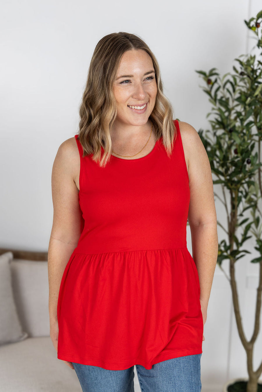 WAREHOUSE Renee Ruffle Tank - Red