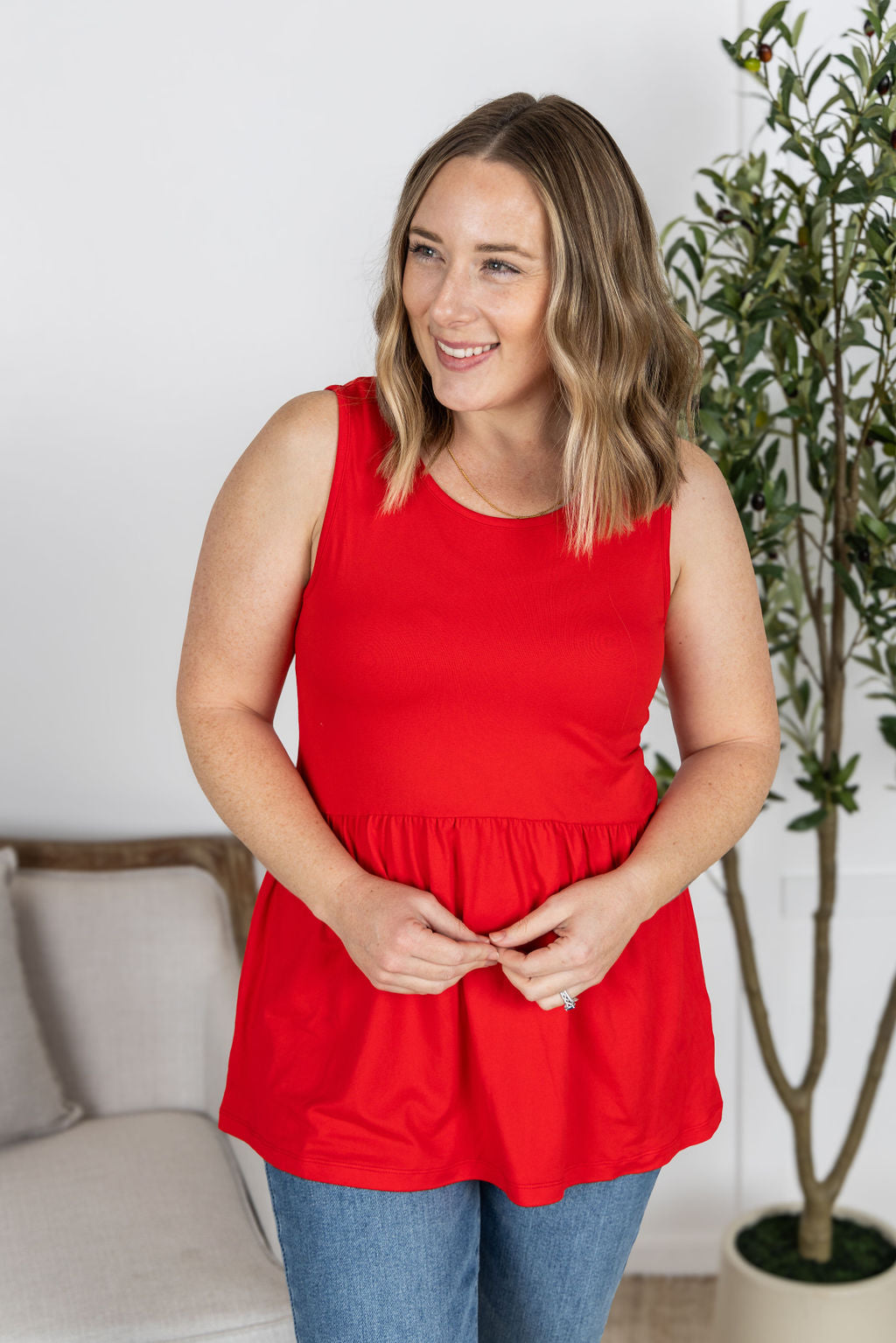 WAREHOUSE Renee Ruffle Tank - Red