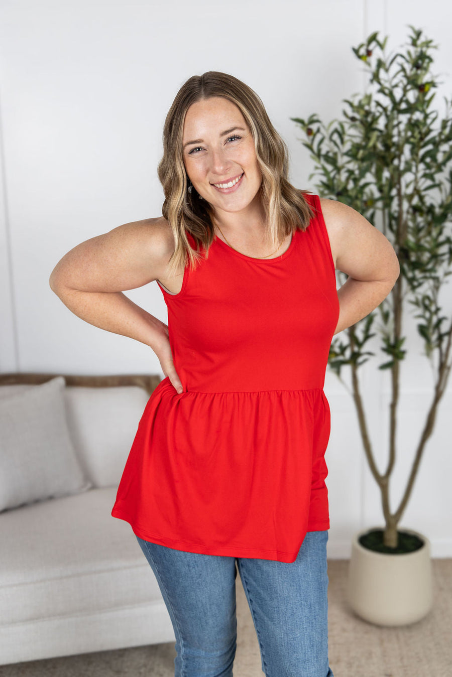 WAREHOUSE Renee Ruffle Tank - Red