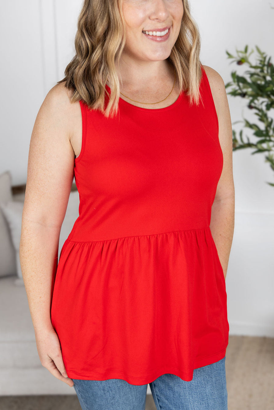 WAREHOUSE Renee Ruffle Tank - Red